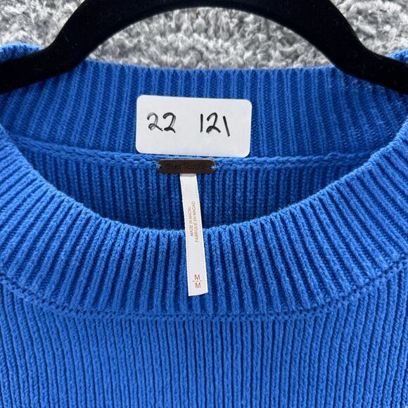 Free People Oversized Sweater Women’s Medium Blue Relaxed Ribbed Knit Cropped - Picture 11 of 11